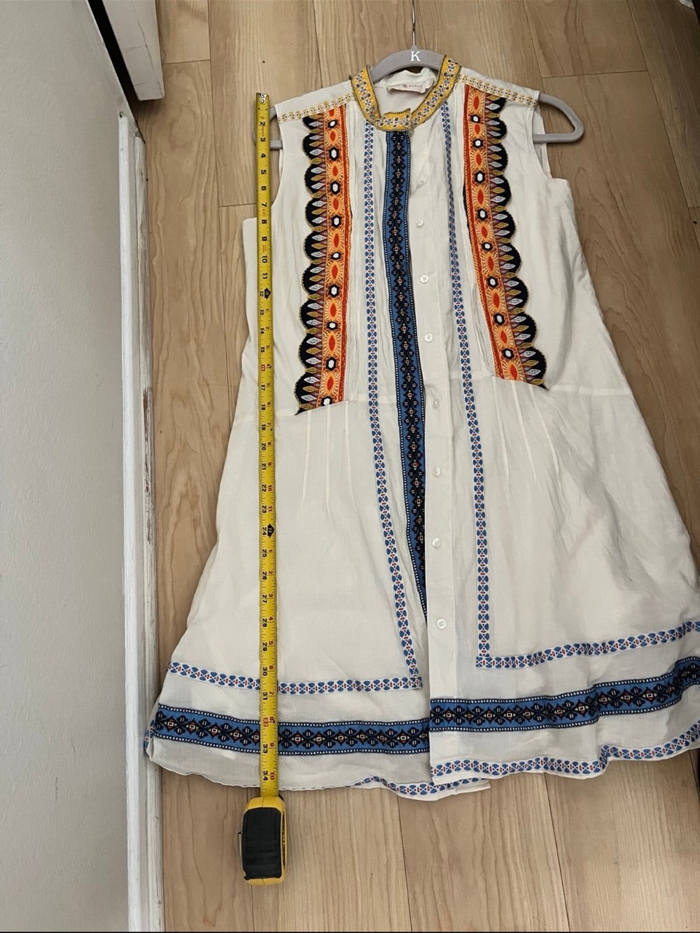 Tory Burch Cream Sleeveless Dress with Blue & Orange Embroidery - Picture 6 of 7